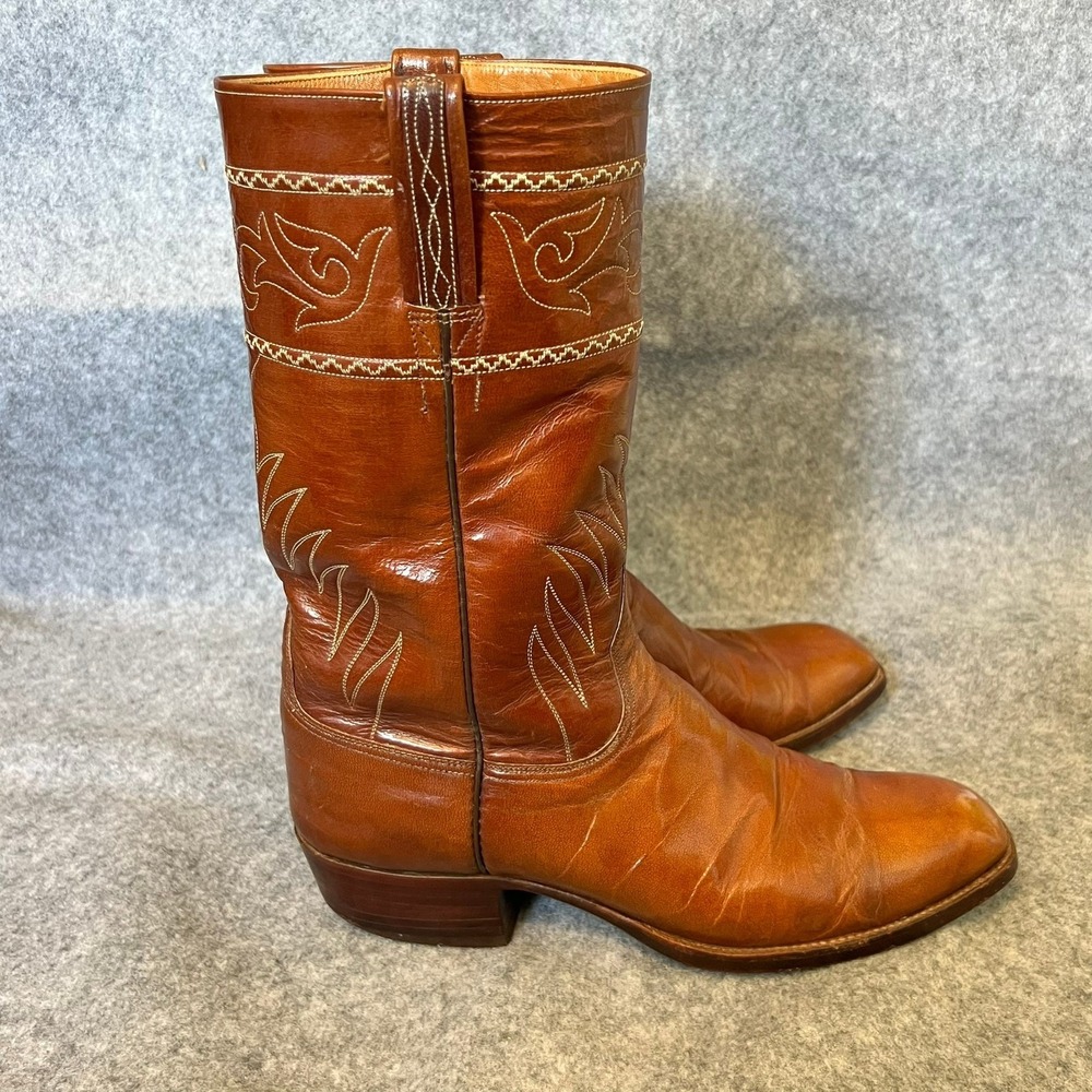 Vtg Lucchese San Antonio Cowboy Boots Mens 10D Shrunken Shoulder Leather Brown - Picture 4 of 16